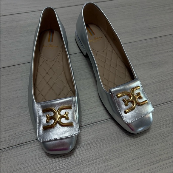 Sam Edelman Silver Loafers with Gold Detail - Picture 1 of 4